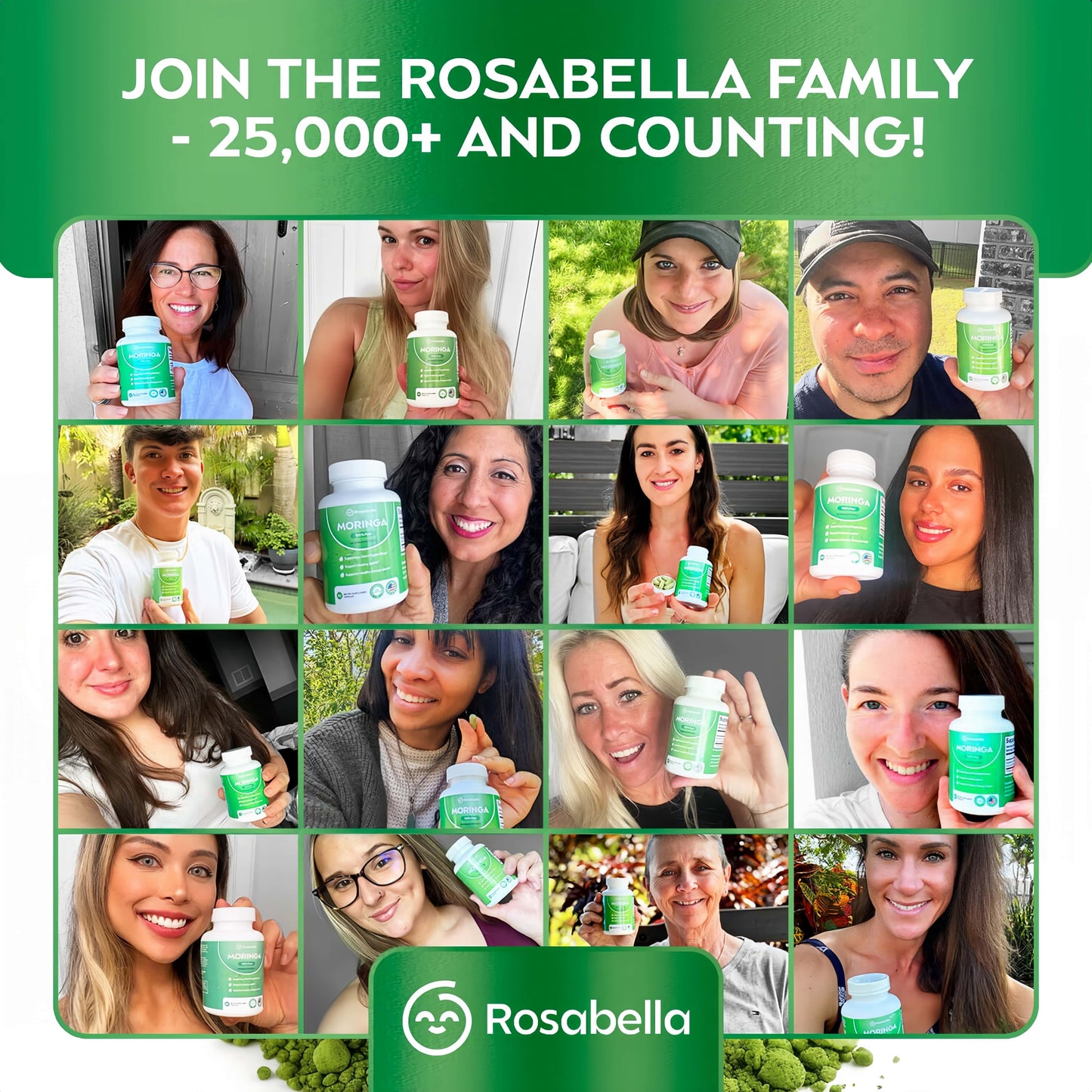 Rosabella Moringa+ Capsules - Pure Moringa Powder, Energy, Skin, Immune & Gut Health Superfood, Rich in Antioxidants, Essential Vitamins & Amino Acids, Natural Green Superfood Supplement - 60 Count