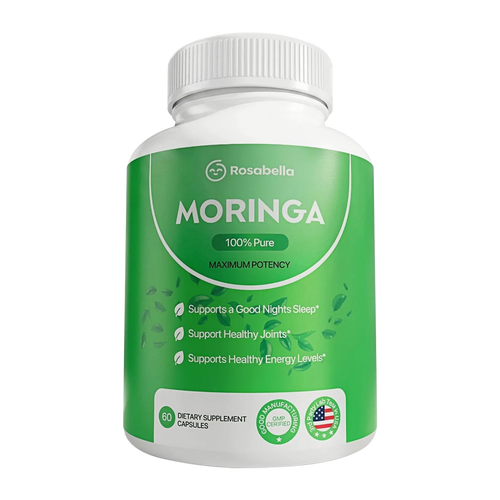 Rosabella Moringa+ Capsules - Pure Moringa Powder, Energy, Skin, Immune & Gut Health Superfood, Rich in Antioxidants, Essential Vitamins & Amino Acids, Natural Green Superfood Supplement - 60 Count