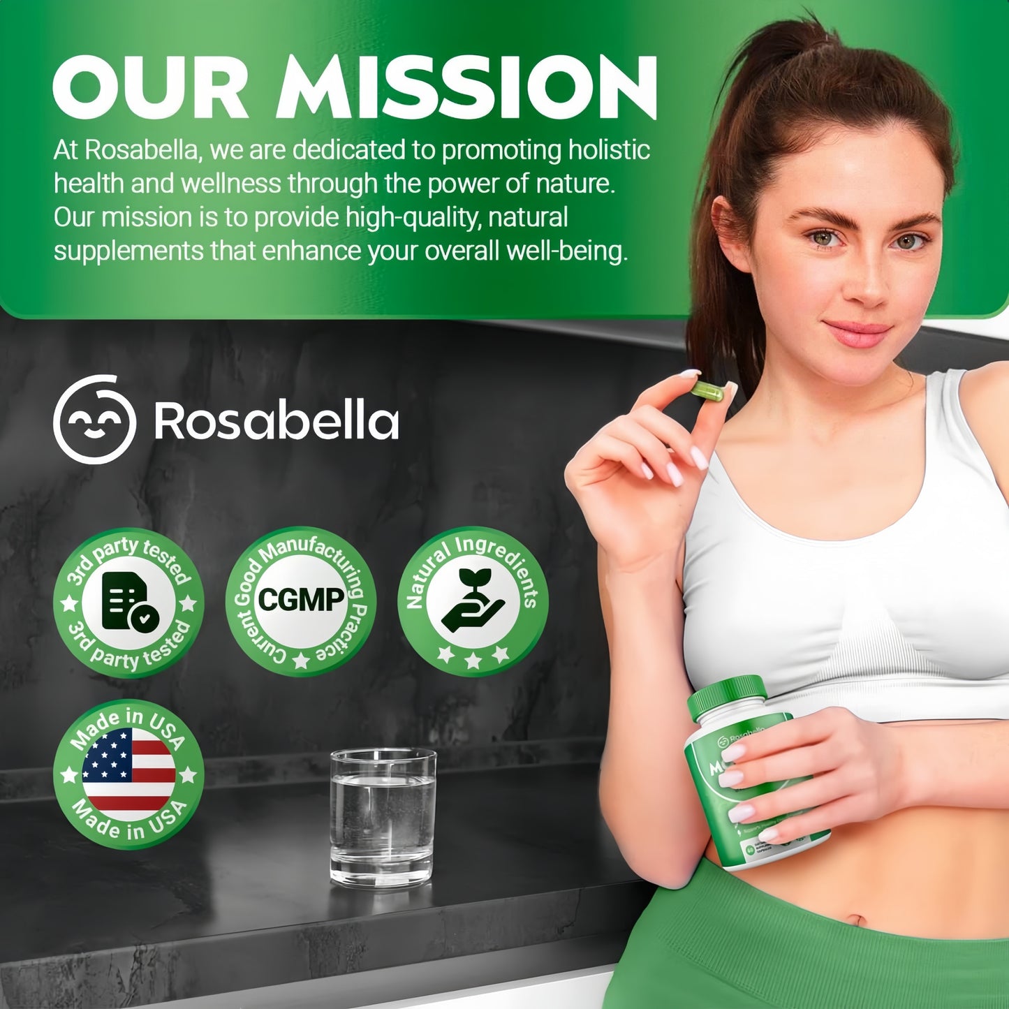 Rosabella Moringa+ Capsules - Pure Moringa Powder, Energy, Skin, Immune & Gut Health Superfood, Rich in Antioxidants, Essential Vitamins & Amino Acids, Natural Green Superfood Supplement - 60 Count